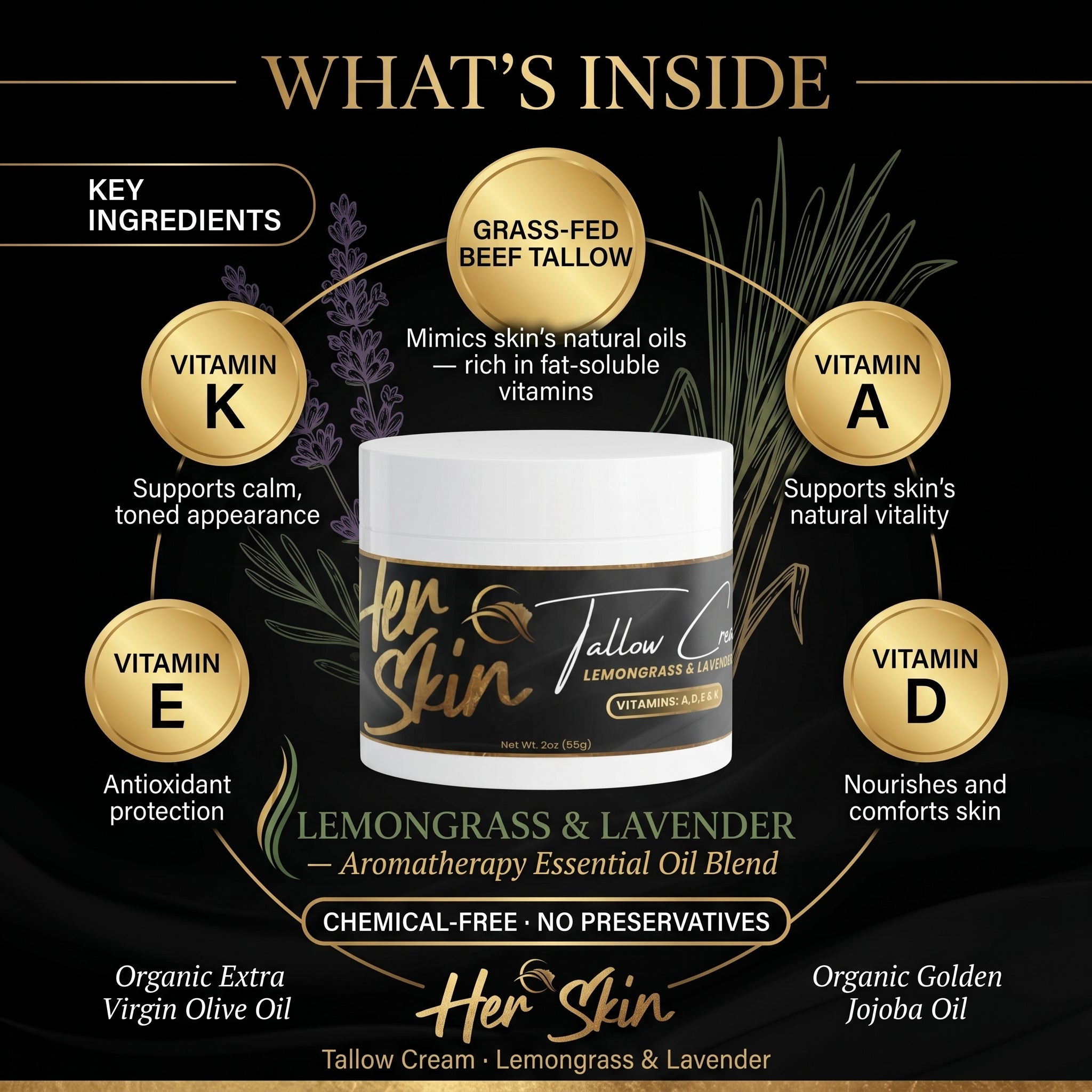 HER Skin Tallow Cream Lemongrass & Lavender - QLIFE Wellness